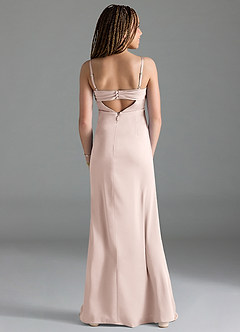 Azazie Leonis Junior Blushing Pink A-Line Pleated Stretch Satin Dress image2