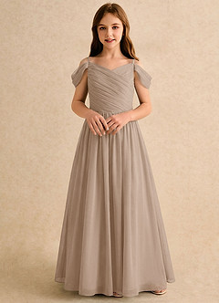 Azazie Chelo Girls Formal Abiti da Ragazza di Fiori Abito A-Line in Chiffon Plissettato Taupe image4