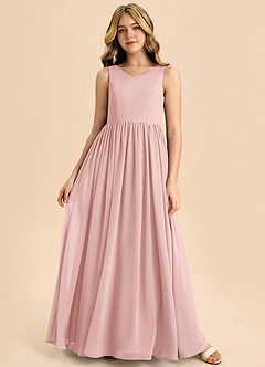 Azazie Hathaway Junior Robe Trapèze en Mousseline de soie Arc Rose Poudré image3