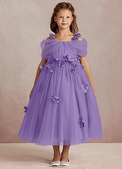 Azazie Shaylee Flower Girl Dresses Tahiti A-Line Off the Shoulder Tulle Dress image3