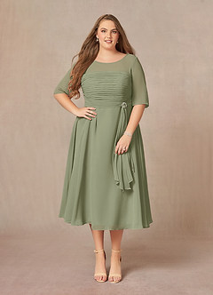 Azazie Naomi Mother of the Bride Dresses Pistachio A-Line Boatneck Pleated Chiffon Dress image10