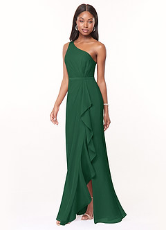 Azazie Liza Brautjungfernkleider Meerjungfrau-Linie One-Shoulder Chiffon Kleid Dunkelgrün image1