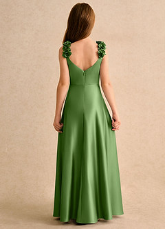 Azazie Rosita Girls Formal Robe Demoiselle D'honneur Fillette Robe Trapèze en Mat Satiné Plissée Basilic image4