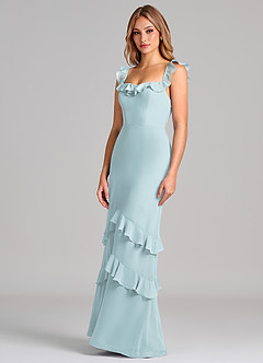 Azazie Marilynn 신부 들러리 드레스 인어 오프 더 숄더 쉬폰 바닥 길이 드레스 image7