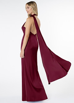 Azazie Kaylani Bridesmaid Dresses Mulberry Mermaid High Neck Stretch Satin Dress image4
