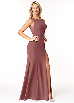 Azazie Rogue Bridesmaid Dresses Desert Rose Mermaid Scoop Side Slit Stretch Crepe Dress image4