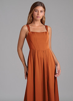 Azazie Rosaline Bridesmaid Dresses Cinnamon A-Line Side Slit Stretch Satin Dress image6