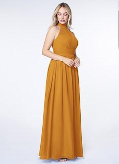 Azazie Iman Bridesmaid Dresses Butterscotch A-Line A-Line Ruched Chiffon Dress image3