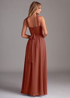 Azazie Dixie Bridesmaid Dresses Auburn A-Line Halter Pleated Chiffon Dress image2