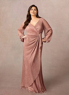 Azazie Sterling Mother of the Bride Dresses Rose Gold A-Line Ruched Metallic Mesh Dress image1