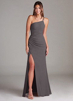Azazie Eren Bridesmaid Dresses Steel Grey Sheath One Shoulder Chiffon Dress image3