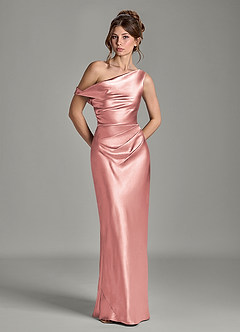 Azazie Emerson Bridesmaid Dresses Dusty Rose Mermaid Off the Shoulder Metallic Satin Dress image3