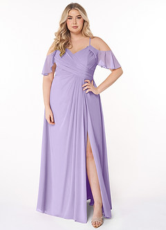 Azazie Dakota Bridesmaid Dresses Lilac A-Line V-Neck Pleated Chiffon Dress image6