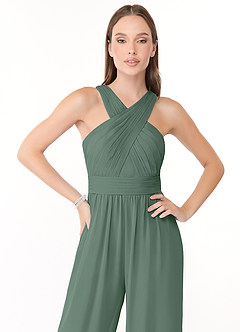 Azazie Berdie Vestidos de damas de honor Eucalipto de Gasa de Mono con Halter image5