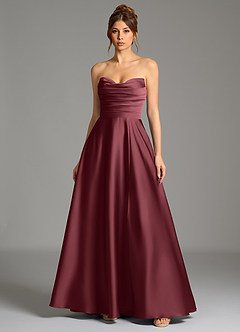 Azazie Ayla Vestidos de damas de honor Vestido Merlot de Satén Elástico de Línea A con Corsé image3
