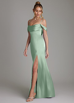 Azazie Nira Kleider zum Anprobieren zu Hause Meerjungfrau-Linie Korsett Stretch-Satin Kleid Agave image7