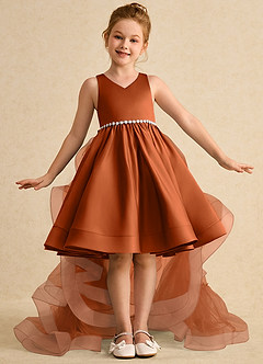 Azazie Julietta Flower Girl Dresses Burnt Orange Ball-Gown Convertible Tulle Dress image2