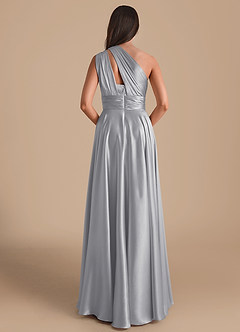 Azazie Charlize Vestidos de damas de honor Vestido de Plata de Satén Metálico de Corte en A con Hombro unilateral image2