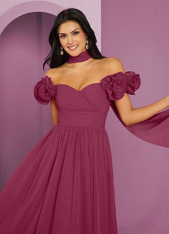 Barbie ♥ Azazie Brautjungfernkleider Wandelbar A-Linie Schulterfrei Chiffon Kleid Maulbeerrot image4
