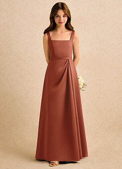 Azazie Emiko Girls Formal Abiti da Ragazza di Fiori Abito A-Line in Raso Opaco Plissettato Auburn image3