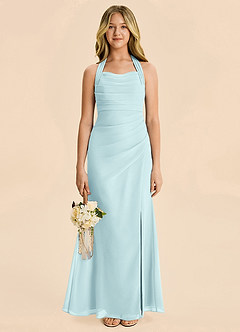 Azazie Destiny Junior Sea Glass Sheath Ruched Chiffon Dress image4