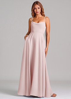 Azazie Elle Robes de demoiselle d'honneur Robe Trapèze en Mousseline de soie Plissée Rose Pâle image1