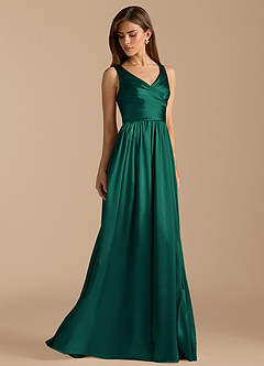 Azazie Keyla Bridesmaid Dresses Emerald A-Line Pleated Metallic Satin Dress image4