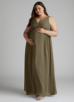 Azazie Yetta Abiti da damigella d'onore premaman Abito A-Line Arricciato con Scollo a V Chiffon Floor-Length image9