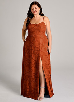 Azazie Moira Jurken voor bruidsmeisjes Jurk van Bloemen Burn-out met A-Lijn Zijsplit Paprika image10