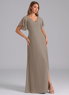 Azazie Ambrosia Bridesmaid Dresses Taupe A-Line Pleated Chiffon Dress image4