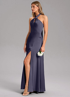 Azazie Tracie Bridesmaid Dresses Stormy A-Line Side Slit Stretch Satin Dress image6