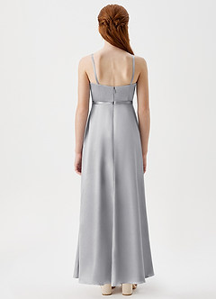 Azazie Kaylee Junior Silver A-Line with Belt Metallic Satin Dress image2