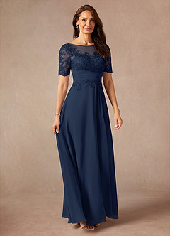 Azazie Raissa Mother of the Bride Dresses Dark Navy A-Line Lace Chiffon Dress image6
