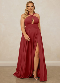 Christian Siriano Bridal for Azazie 1009 Bridesmaid Dresses Rust A-Line Pleated Chiffon Dress image9