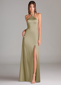 Azazie Elliana Brautjungfernkleider A-Linie Seitliche Cut-Outs Stretch-Satin Kleid Moosgrün image4