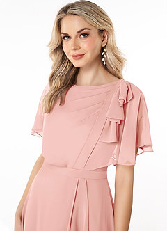 Azazie Aaliyah Modest Bridesmaid Dresses A-Line Scoop Pleated Chiffon Floor-Length Dress image5