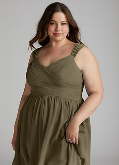 Azazie Angie Bridesmaid Dresses Willow Green A-Line Corset Chiffon Dress image16