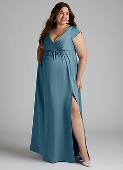 Azazie Allessia Maternity Bridesmaid Dresses A-Line Pleated Stretch Satin Floor-Length Dress image10