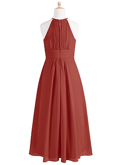 Azazie Bonnie Junior Terracotta A-Line Pleated Chiffon Dress image6