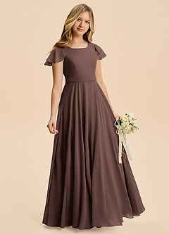 Azazie Cady Junior Ganache A-Line Pleated Chiffon Dress image3