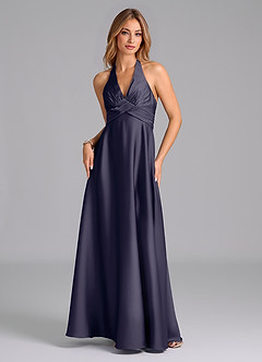 Azazie Tessie Bridesmaid Dresses Stormy A-Line Pleated Stretch Satin Dress image5