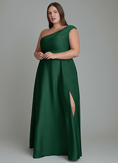 Azazie Melanie Bridesmaid Dresses Dark Green A-Line Off the Shoulder Stretch Satin Dress image7