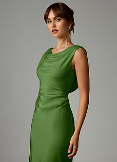 Azazie Kieryn Bridesmaid Dresses Basil Mermaid Pleated Stretch Satin Dress image6