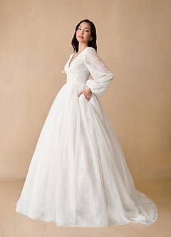 Azazie Cressida Wedding Dresses Diamond White Ball-Gown Lace Tulle Dress image2