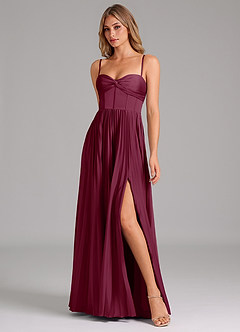 Azazie Akiko Bridesmaid Dresses Mulberry A-Line Sweetheart Neckline Stretch Satin Dress image4