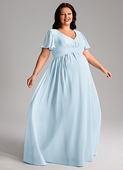 Azazie Verna Maternity Bridesmaid Dresses A-Line V-Neck Ruched Chiffon Floor-Length Dress image9
