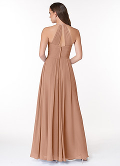 Azazie Ginger Bridesmaid Dresses Champagne Rose A-Line Halter Pleated Chiffon Dress image2