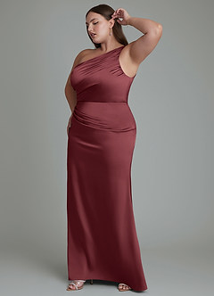 Azazie Akilah Jurken voor bruidsmeisjes Jurk van Stretch Satijn met Zeemeermin One-shoulder Merlot image12