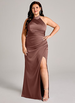 Azazie Jemma Robes de demoiselle d'honneur Robe Fourreau en Satin extensible Plissée Expresso image10