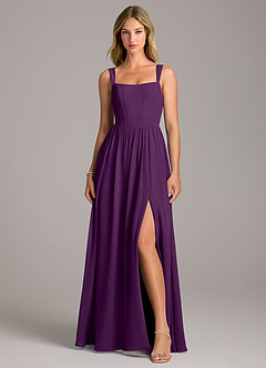 Azazie Rosaline Bridesmaid Dresses Grape A-Line Side Slit Chiffon Dress image4